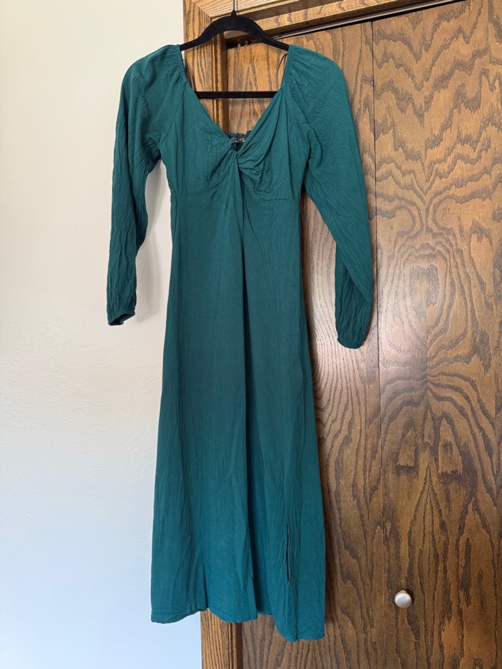 Women's Boutique Teal Long Sleeve Twist-Front Dress